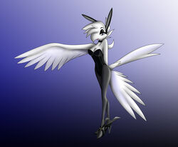  anthro avian beak bedroom_eyes biped bird breasts breezy_(lotp) cleavage clothed clothing eyebrows eyelashes feather_6 feathered_wings feathers feet female footwear half-closed_eyes hi_res high_heels looking_at_viewer narrowed_eyes non-mammal_breasts pose seductive shoes simple_background solo talons toes white_body white_feathers white_fire_(character) whitephoenix52 wings 