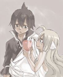  1boy black_hair blonde_hair fairy_tail female mashima_hiro mavis_vermilion official_art smile valentine zeref 