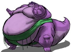  2023 anthro asian_clothing belly belly_overhang big_belly clothing comerboy75 defensive_stance dragon east_asian_clothing geraldo hair hi_res huge_belly huge_thighs japanese_clothing male mawashi moobs morbidly_obese morbidly_obese_anthro morbidly_obese_male mythological_creature mythological_scalie mythology nipples obese obese_anthro obese_male overweight overweight_anthro overweight_male purple_body purple_eyes purple_hair scalie simple_background solo sumo sumo_wrestler tail thick_thighs 