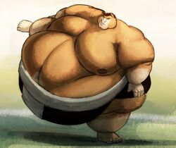  2020 anthro asian_clothing barefoot belly big_belly big_moobs bodily_fluids bottomwear brown_body brown_hair clothed clothing east_asian_clothing equid equine feet hair horse huge_belly huge_thighs japanese_clothing male mammal mawashi moobs morbidly_obese morbidly_obese_anthro morbidly_obese_male nipples obese obese_anthro obese_male overweight overweight_anthro overweight_male pose raised_leg shorts silver-stag simple_background solo sumo sumo_wrestler sweat thick_thighs topless trevor_(silver-stag) 