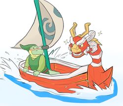  alligator alligatorid anthro blush boat clothing crocodilian duo gator_(artist) green_clothing green_shirt green_topwear green_tunic hi_res king_of_red_lions male nintendo reptile rex_(disambiguation) scalie shirt the_legend_of_zelda topwear tunic vehicle water watercraft wind_waker 