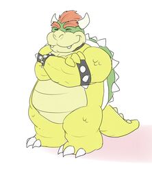  anthro armband bowser gator_(artist) hair horn koopa male mario_bros musclegut muscular muscular_anthro muscular_male nintendo overweight overweight_anthro overweight_male red_hair scalie shell smile solo spiked_armband spiked_shell spikes spikes_(anatomy) 