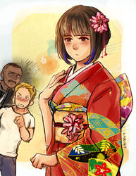  2boys black_hair brown_eyes japanese_clothes kimono mako_mori mori_mako multiple_boys pacific_rim raleigh_becket short_hair stacker_pentecost 