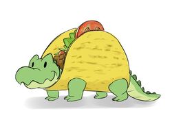  2016 alligator alligatorid crocodilian feral food gator_(artist) oomy reptile scalie smile solo taco 