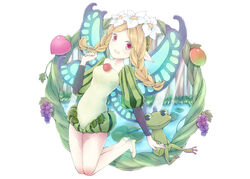  animal aquarium_tama blonde_hair flowers frog fruit mercedes odin_sphere pink_eyes white 