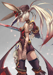  animal_ears armor ass bunny_ears lard leotard sword tagme tattoo thighhighs 