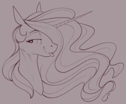  bedroom_eyes equid equine female friendship_is_magic hasbro horn mammal monochrome my_little_pony mythological_creature mythological_equine mythology narrowed_eyes portrait princess_celestia_(mlp) seductive sepia solo stray_prey that1persn tongue tongue_out unicorn 