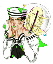  2boys bad_id bad_pixiv_id black_hair bubble green_eyes hands_on_own_face hat higashikata_josuke_(jojolion) highres jojo_no_kimyou_na_bouken jojolion lipstick makeup multiple_boys nail_polish okuya00 soft_&amp;_wet stand_(jojo) star_(symbol) 