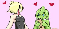  2016 2:1 animated breasts duo elf female fish goo_creature hi_res humanoid marine midori_gel nana_gel not_furry short_playtime simple_background slime 