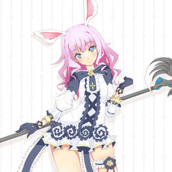  animal_ears bad_id bad_pixiv_id blue_eyes bridal_garter dress elin female gloves long_hair pink_hair rabbit_ears smile solo staff suu2510 tera_online 