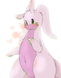  ambiguous_gender blush feral generation_6_pokemon goodra green_eyes navel nintendo nude pokemon pokemon_(species) simple_background slime solo white_background yatosuke 