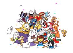  alphys animated animated annoying_dog arthropod_girl asgore_dreemurr asriel_dreemurr blinking blush burgerpants character_request confetti everyone extra_arms extra_eyes flowey_(undertale) food frisk_(undertale) full-face_blush greater_dog looking_at_viewer mettaton mettaton_(box) monster_boy monster_girl monster_kid_(undertale) muffet napstablook nice_cream_guy papyrus_(undertale) pasta plate sans_(undertale) spaghetti spider_girl temmie toriel undertale undyne unoobang 