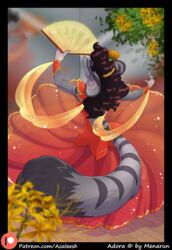  adora_(menarun) anthro azaleesh ball_gown chinchilla chinchillid clothed clothing dancing digital_media_(artwork) female flamenco hi_res mammal rodent solo text url 