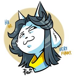  ambiguous_gender anthro canid canine felid fur grey_hair hair mammal neonufo reaction_image smug solo tem temmie_(undertale) text undertale undertale_(series) white_body white_fur 