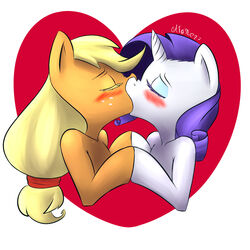  1:1 2015 applejack_(mlp) atane27 blonde_eyelashes blonde_hair blue_eyeshadow blush closed_eyes digital_media_(artwork) duo earth_pony equid equine eyelashes eyeshadow female female/female feral friendship_is_magic hair hasbro heart_symbol hi_res horn horse kiss_on_lips kissing makeup mammal my_little_pony mythological_creature mythological_equine mythology orange_body pony purple_eyelashes purple_hair rarity_(mlp) shaded simple_background unicorn white_background white_body 