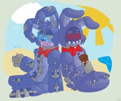  2016 animatronic anthro avj_(artist) bonnie_(fnaf) dessert duo five_nights_at_freddy&#039;s five_nights_at_freddy&#039;s_4 food glowing glowing_eyes ice_cream lagomorph leporid machine male mammal nightmare_bonnie_(fnaf) rabbit robot scottgames summer 