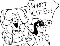  aaron_(undertale) anthro blush dialogue duo english_text equid equine female horse male mammal one_eye_closed tem temgetblog temmie_(undertale) text tsundere undertale undertale_(series) wink 