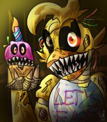  2015 animatronic avian bird chicken duo five_nights_at_freddy&#039;s five_nights_at_freddy&#039;s_4 galliform gallus_(genus) giumbreon4ever machine nightmare_chica_(fnaf) nightmare_cupcake_(fnaf) phasianid robot scottgames 