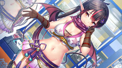  akasaai bare_shoulders black_hair breasts brown_gloves cosplay cowboy_shot crop_top demon_girl demon_tail demon_wings dutch_angle female floral_print gloves hair_ornament long_hair looking_at_viewer lovelia magazine_(object) medium_breasts midriff miniskirt multicolored_hair navel ninnindays official_art orange_eyes pleated_skirt pointy_ears scarf shirt skirt sleeveless sleeveless_shirt smile solo stomach streaked_hair sumire_(ninnindays) sumire_(ninnindays)_(cosplay) tail thighhighs troubledays very_long_hair white_shirt white_skirt wings zettai_ryouiki 