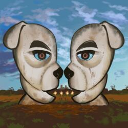  1:1 2020 album_cover animal_crossing anthro black_nose blue_sky brown_eyebrows building canid canine canis cloud cover dark_clouds day dirt domestic_dog duo ears_down eishiya eyebrows field floppy_ears grass k.k._slider k.k._slider_album_redraw light looking_at_viewer male mammal meme nintendo open_mouth pink_floyd pivoted_ears plant red_eyes sculpture sky statue sunlight the_division_bell_(album) tree white_ears white_face white_neck 