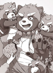  2020 anthro asian_clothing belly canid canine clothing east_asian_clothing fundoshi group gyobu&#039;s_underlings gyobu_(tas) hijirinoyuta humanoid_hands japanese_clothing leaf lifewonders male mammal overweight overweight_male raccoon_dog robe scar simple_background tanuki tokyo_afterschool_summoners underwear young young_anthro young_male 