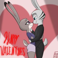  1:1 albinefox anthro bedroom_eyes blue_eyes canon_x_oc clothed clothing dipstick_ears disney duo ear_markings eye_contact female fur grey_body grey_fur hi_res hug jack_savage judy_hopps lagomorph leporid looking_at_another love male male/female mammal multicolored_body multicolored_ears multicolored_fur narrowed_eyes pink_nose purple_eyes rabbit romantic romantic_couple scut_tail seductive short_tail simple_background stripes tail two_tone_body two_tone_fur zootopia 