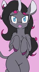  2019 arm_tuft black_hair blue_eyes blush blush_lines chest_tuft cloven_hooves digital_drawing_(artwork) digital_media_(artwork) equid equine eyebrows female feral fur grey_body grey_fur hair hi_res hooves horn looking_at_viewer lying mammal multicolored_hair mythological_creature mythological_equine mythology oleander_(tfh) on_back open_mouth purple_hooves raised_hoof shinkaku shoulder_tuft solo tail them&#039;s_fightin&#039;_herds tuft two_tone_hair unicorn wide_hips 