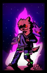  absurd_res anthro aura canid canine canis domestic_dog grass hi_res jacks_(litelikesdraw) jojo&#039;s_bizarre_adventure litelikesart male mammal menacing_(disambiguation) night plant pose purple_background shadow simple_background solo standing 