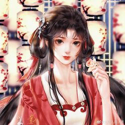  artist_request backlighting black_eyes brown_hair chinese_clothes closed_mouth earrings female flower hair_rings hanfu highres holding holding_flower huo_linger_(wanmei_shijie) jacket jewelry lantern long_hair looking_at_viewer pink_jacket red_lips rose second-party_source smile solar_term solo upper_body wanmei_shijie weibo_logo weibo_watermark white_flower white_rose 