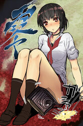  brown_hair camera choker commentary_request fatal_frame female hinasaki_miku piaisai red_eyes shoes sitting socks solo 