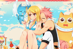  cleavage fairy_tail happy_(fairy_tail) kristallin-f lucy_heartfilia megane natsu_dragneel neko wings 