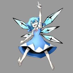  blue_dress blue_eyes blue_hair bow cirno commentary_request dress female ice ice_wings looking_at_viewer md5_mismatch solo thewolfhart touhou wings 