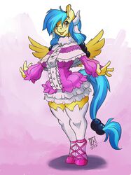  2017 anthro blue_hair blush clothing cosplay costume equid equine fan_character female hair hasbro kanna_kamui mammal miss_kobayashi&#039;s_dragon_maid my_little_pony mythological_creature mythological_equine mythology pegasus pose silvia_windmane solo thick_thighs wings zwitterkitsune 