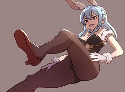  :d animal_ears bad_id bad_pixiv_id black_pantyhose blue_hair blush braid dakunesu female french_braid gloves granblue_fantasy high_heels long_hair looking_at_viewer open_mouth pantyhose playboy_bunny purple_eyes rabbit_ears simple_background smile solo therese_(granblue_fantasy) v-shaped_eyebrows 