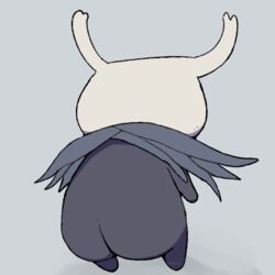  1other artist_name ass black_skin boke-chan colored_skin commentary_request english_commentary from_behind grey_background hollow_knight horns knight_(hollow_knight) leaning_forward mixed-language_commentary nude other_focus partial_commentary simple_background solo standing twitter_username watermark white_horns 