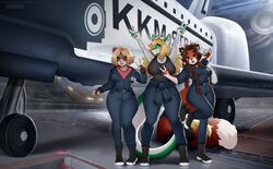  2022 anthro big_breasts breasts clothing coveralls detailed_background digital_media_(artwork) female fur group hair hi_res looking_at_viewer machine mammal nasa open_mouth sasha_(sashunya) sashunya space_shuttle spacecraft species_request trio vehicle 