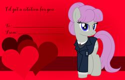  badumsquish blue_eyes clothing earth_pony english_text equid equine fan_character female hair hasbro heart_symbol hi_res holidays horse looking_at_viewer mammal my_little_pony pink_hair pony queue_(badumsquish) solo text uniform valentine&#039;s_day valentine&#039;s_day_card 