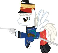  2019 absurd_res alpha_channel angry boots clothed clothing coat equid equine fan_character feral flying footwear fully_clothed green_eyes gun hair handgun hasbro hat headgear headwear hi_res male mammal melee_weapon military_uniform my_little_pony mythological_creature mythological_equine mythology parclytaxel pegasus ranged_weapon revolver sabre_(weapon) shirt simple_background solo sword topwear transparent_background tunic uniform weapon white_body white_hair wings 