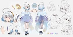  absurdres ahoge akieda blue_eyes blue_hair cloud_horizon female gradient_hair grey_background grey_hair high_heels highres multicolored_hair multiple_views reference_sheet second-party_source standing ubye virtual_youtuber 