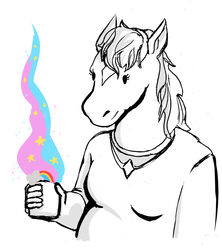  2019 anthro bojack_horseman breasts container cup diamond_(marking) equid equine facial_markings female head_markings hi_res hollyhock_(bojack_horseman) horse ink_pocket mammal markings netflix rainbow simple_background solo star white_background 