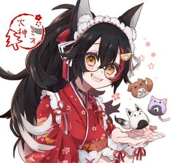  :3 :d animal_ear_fluff animal_ears bad_id bad_twitter_id black_hair bone_print brown_eyes character_name cherry_blossoms commentary_request female floral_print fubuchun glasses hololive hololive_gamers japanese_clothes kayuchun korochun long_hair looking_at_viewer maid maid_headdress multicolored_hair oerba_yun_fang onigiri_print ookami_mio ookami_mio_(new_year) open_mouth paw_print pochimoto ponytail red_hair simple_background smile solo streaked_hair upper_body virtual_youtuber wa_maid white_background wolf_ears wrist_cuffs 