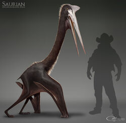  2016 absurd_res ambiguous_gender arvalis azhdarchid beak digital_media_(artwork) duo english_text extinct feral hi_res membrane_(anatomy) membranous_wings prehistoric_species pterosaur quetzalcoatlus reptile scalie solo_focus standing text url wings 