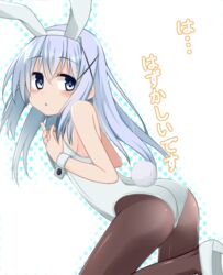  animal_ears blue_eyes blue_hair cacao_(chocolat) commentary_request female gochuumon_wa_usagi_desu_ka? hair_ornament hairclip highres kafuu_chino long_hair pantyhose playboy_bunny rabbit_ears rabbit_tail tail wrist_cuffs x_hair_ornament 