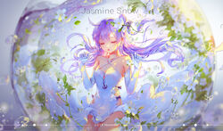  anthro azur_lane bubbles dress elbow_gloves flowers gloves hms_unicorn_(azur_lane) long_hair pcw petals purple_hair underwater water 