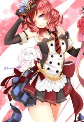  2girls ;) bad_id bad_pixiv_id cafe_maid_(love_live!) commentary_request elbow_gloves gloves hat looking_at_viewer love_live! love_live!_school_idol_project multiple_girls narushima_kanna nishikino_maki one_eye_closed purple_eyes red_hair short_hair smile yazawa_nico 