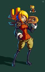  armor bad_deviantart_id bad_id blonde_hair boots breasts brown_eyes female green_background hand_on_own_hip headphones huge_weapon inactive_account joakim_sandberg knee_boots lips long_hair medium_breasts narrow_waist nose over_shoulder pauldrons pixel_art pixelated robin_(the_iconoclasts) shoulder_armor solo the_iconoclasts weapon weapon_over_shoulder wrench 