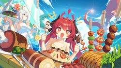  +++ 1boy 2girls animal bikini black_horns blue_archive blush braid breasts broccoli cake cup day demon_horns doodle_sensei_(blue_archive) drink food fried_rice fruit grey_hair halo haruna_(blue_archive) highres holding holding_plate horns junko_(blue_archive) kotoba_(1074421015) large_breasts long_hair meat multiple_girls octopus oerba_yun_fang one-piece_swimsuit open_mouth outdoors pineapple plate red_eyes red_hair red_halo sausage sensei_(blue_archive) shrimp side_braid skin_fang small_breasts smile swimsuit swiss_roll takoyaki twintails vegetable white_one-piece_swimsuit yellow_bikini 