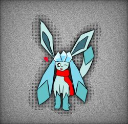  2024 blue_body digital_media_(artwork) eeveelution female feral generation_4_pokemon glaceon heart_symbol nintendo oliver_lycanroc one_eye_closed open_mouth pokemon pokemon_(species) red_scarf scarf solo tail white_noise wink 