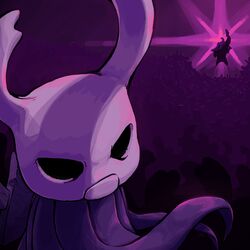  2024 2_horns absurd_res black_body black_eyes cloak clothed clothing digital_media_(artwork) duo grey_prince_zote_(hollow_knight) hi_res holding_melee_weapon holding_object holding_sword holding_weapon hollow_knight horn male melee_weapon mouth_closed raised_arm shaded shadow sharpski solo sword sword_on_back team_cherry weapon wooden_sword zote_(hollow_knight) 