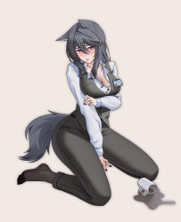  :p absurdres alter_kamerade animal_ears arknights arm_under_breasts black_hair black_nails black_pants black_pantyhose black_tail black_vest blush breasts character_name chinese_commentary closed_mouth collarbone commentary_request cup feet female fingernails full_body grey_background hair_between_eyes hair_intakes hand_on_own_arm highres inset jewelry large_breasts long_hair long_sleeves looking_at_viewer mug multicolored_eyes nail_polish no_shoes official_art_inset pants pantyhose partial_commentary purple_eyes ring shirt simple_background sitting solo spill tail texas_(arknights) toes tongue tongue_out two-tone_eyes variant_set vest wariza white_shirt wolf_ears wolf_girl wolf_tail yellow_eyes 